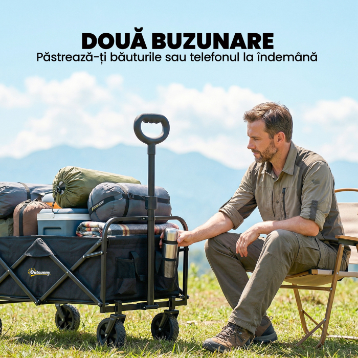  Carucior de Gradina 72L Pliabil cu Maner Reglabil, din Otel si Material Oxford, 114x46x92 cm, Negru [8]