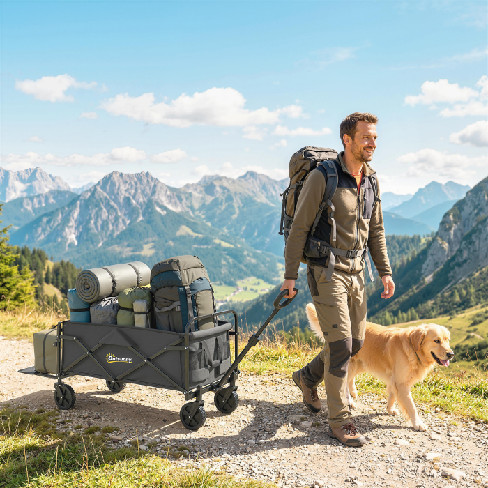  Carucior de Gradina 72L Pliabil cu Maner Reglabil, din Otel si Material Oxford, 114x46x92 cm, Negru [2]