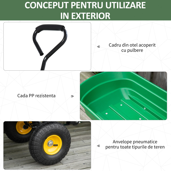 Carucior de Gradina  75L din Otel si PP cu Cuva Rabatabila si Maner de Transport, 109x52x94 cm, Verde [5]