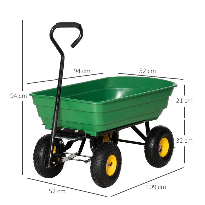 Carucior de Gradina  75L din Otel si PP cu Cuva Rabatabila si Maner de Transport, 109x52x94 cm, Verde [3]
