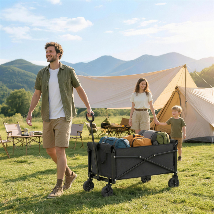  Carucior de Gradina 80L Pliabil cu Maner Reglabil, din Metal si tesatura Oxford, 78x47.5x92 cm, Negru [2]