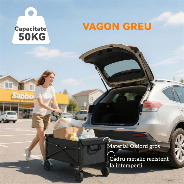  Carucior de Gradina 80L Pliabil cu Maner Reglabil, din Metal si tesatura Oxford, 78x47.5x92 cm, Negru [7]