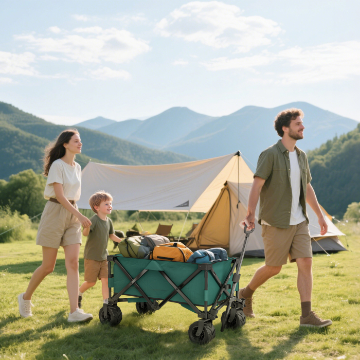  Carucior de Gradina cu Maner Telescopic, Carucior pentru Transport Obiecte pana la 70 kg, 108x55 cm, Verde [2]