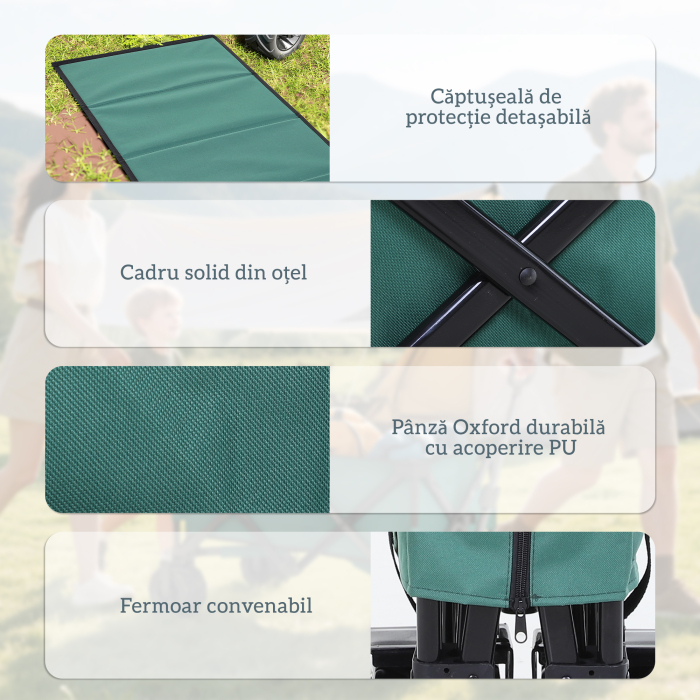  Carucior de Gradina cu Maner Telescopic, Carucior pentru Transport Obiecte pana la 70 kg, 108x55 cm, Verde [5]