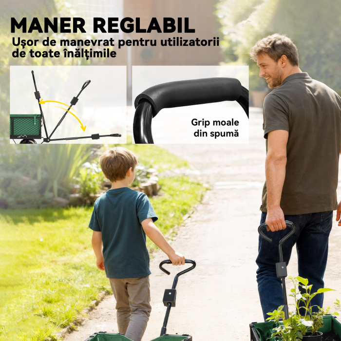  Carucior de Gradina de 114L cu Pereti Laterali Detasabili si Maner Rotativ, 105x51x54 cm, Negru [6]