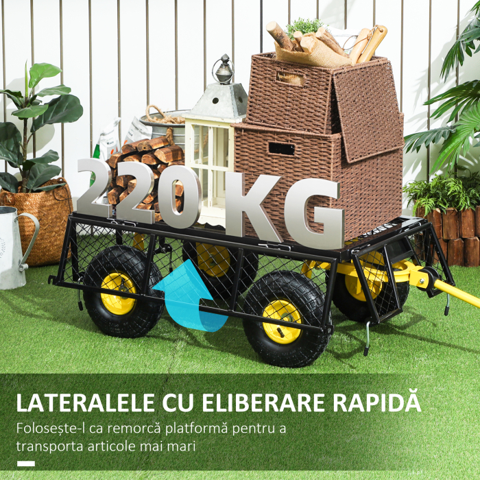  Carucior de Gradina din Otel cu Capacitate de 200 kg si Pereti Laterali Detasabili, 104x54x51 cm, Negru si Galben [5]