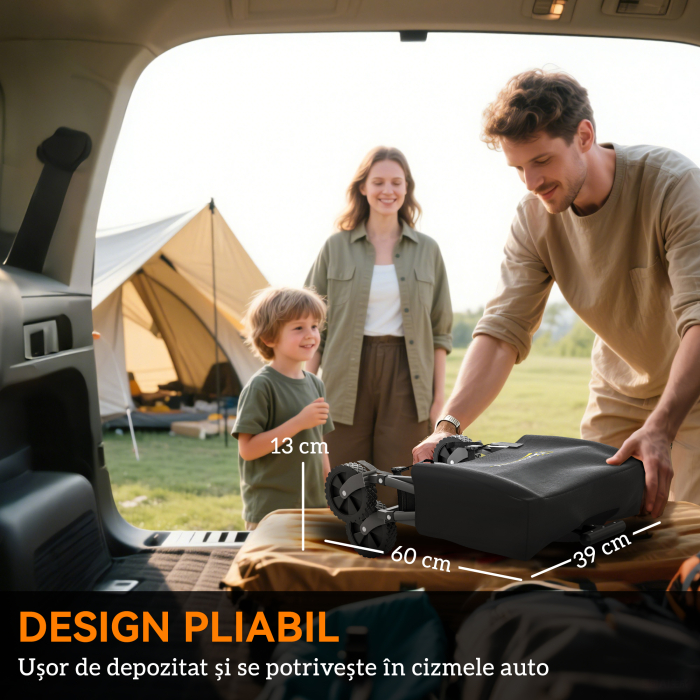  Carucior de Gradina Pliabil 41L cu 4 Roti, Trolley de Camping din Metal si Material Textil Oxford cu Geanta de Transport si Maner Reglabil, Negru [6]