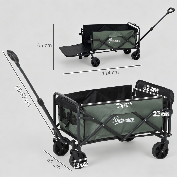  Carucior de Gradina Pliabil 72L cu Panou Rabatabil, din Otel si Poliester, 76x48x65-92 cm, Verde [3]