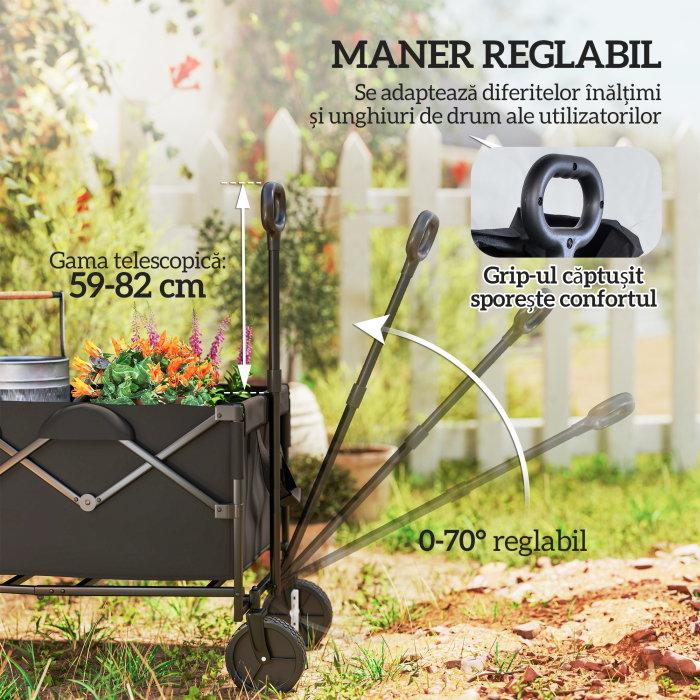  carucior de gradina pliabil de 160L cu maner reglabil, capacitate 100 kg, 95x55x102 cm, negru [8]