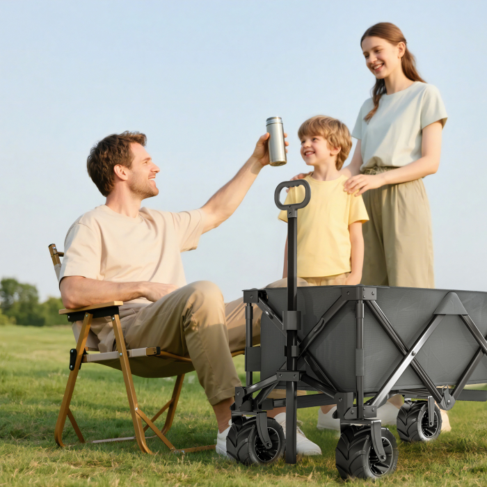  Carucior de gradina, sarcina maxima 70kg, cu maner telescopic, din metal si material Oxford, 108x55 cm, gri [9]