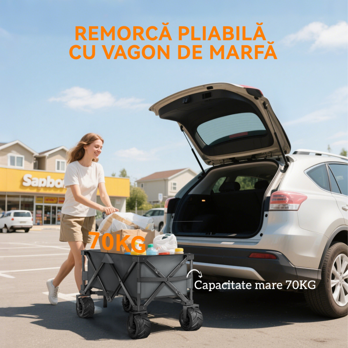  Carucior de gradina, sarcina maxima 70kg, cu maner telescopic, din metal si material Oxford, 108x55 cm, gri [7]