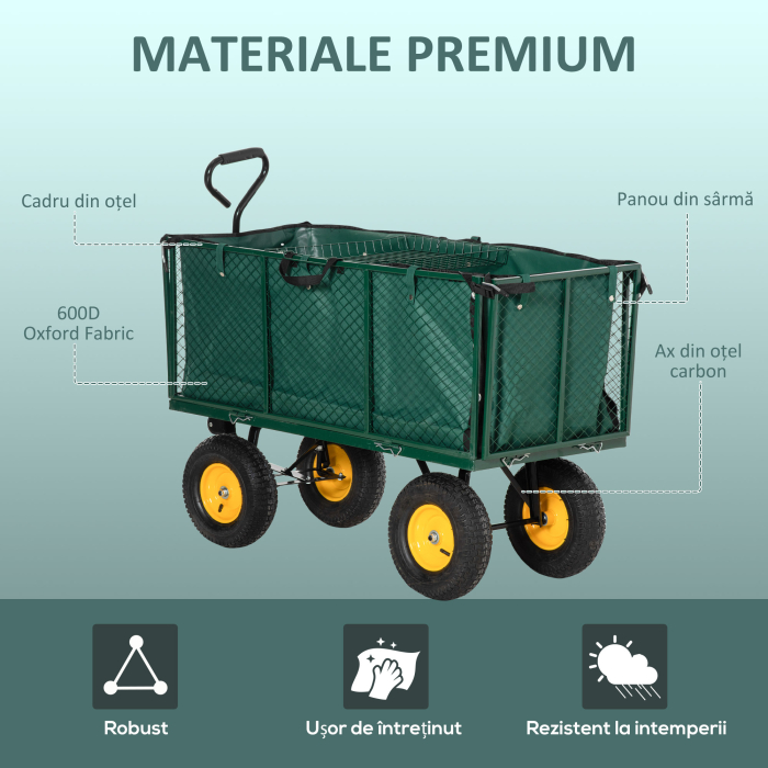  Carucior Gradina 342 L - Structura Otel, Rabatabil, Verde [7]