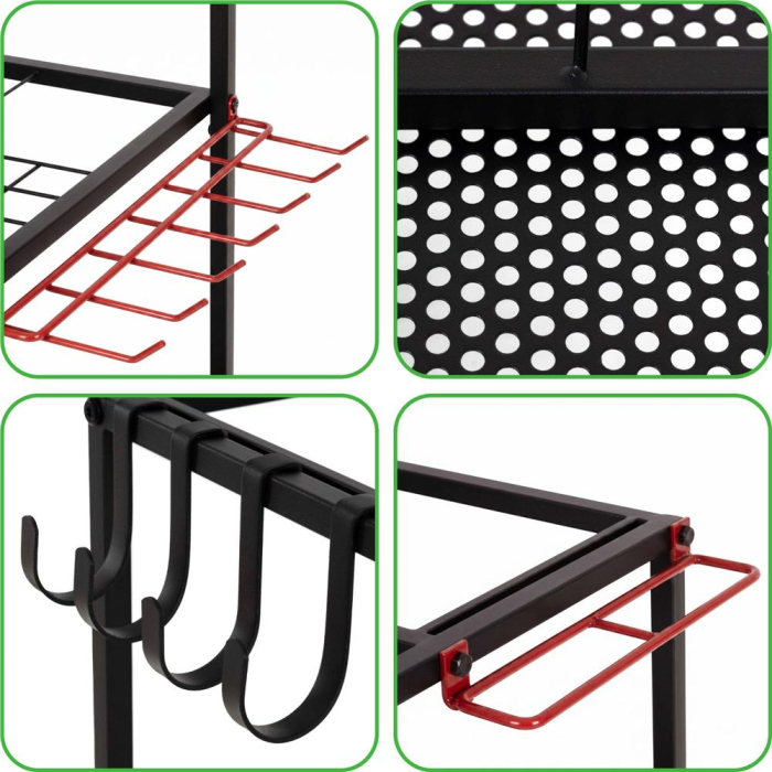 Carucior mobil pentru scule si unelte de gradina cu 3 rafturi, organizator metalic cu roti, 66x40x96 cm, negru [21]
