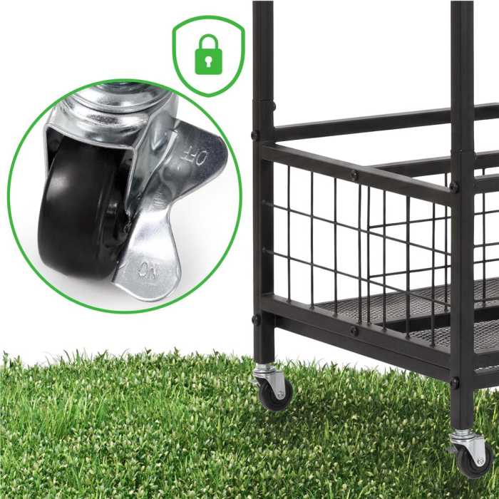 Carucior mobil pentru scule si unelte de gradina cu 3 rafturi, organizator metalic cu roti, 66x40x96 cm, negru [4]