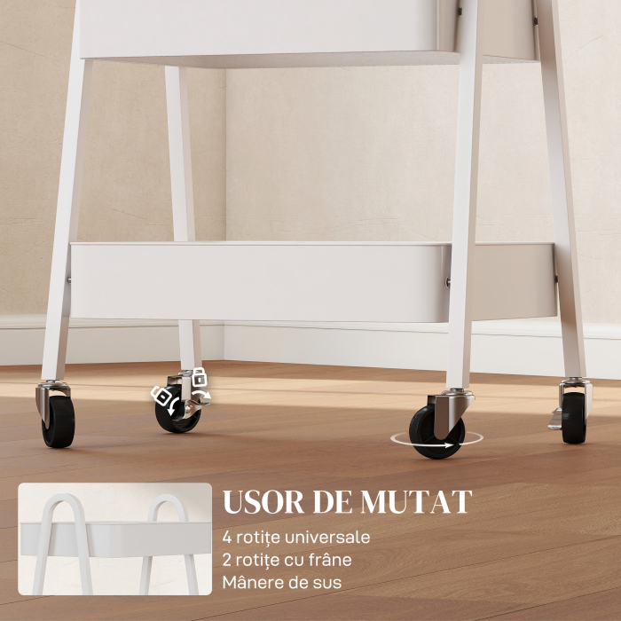  Carucior Multifunctional pentru Bucatarie cu 3 Niveluri, Roti Pivotante cu Frana si Manere, Alb [5]