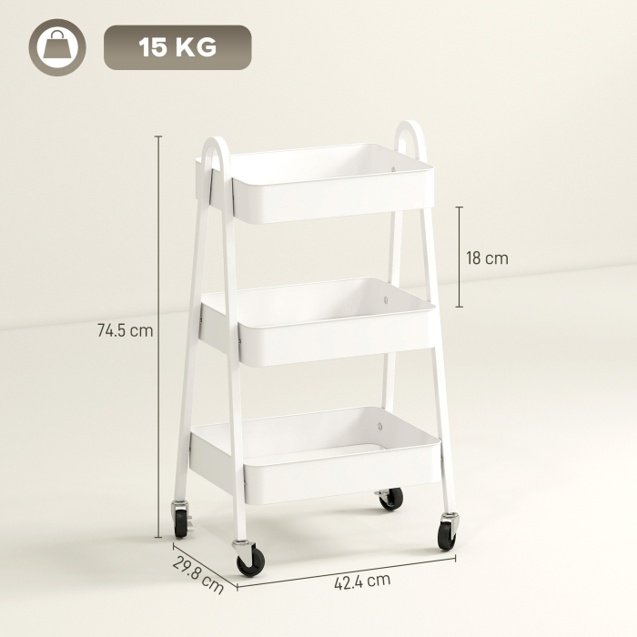  Carucior Multifunctional pentru Bucatarie cu 3 Niveluri, Roti Pivotante cu Frana si Manere, Alb [3]