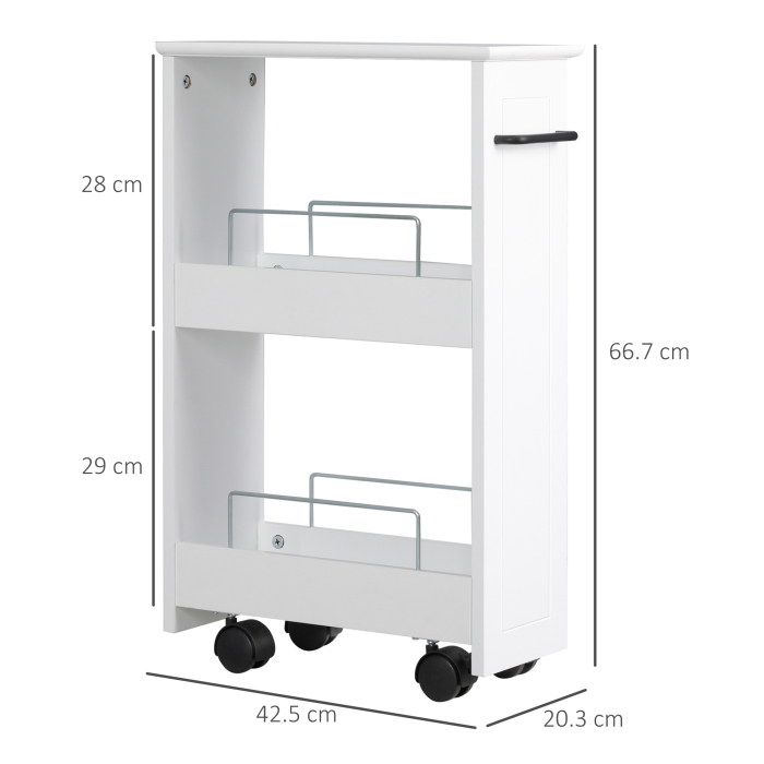  Carucior multifunctional pentru economisirea spatiului pentru baie si bucatarie, carucior din lemn MDF cu roti pivotante si maner, 42,5x20,3x66,7cm, alb [3]