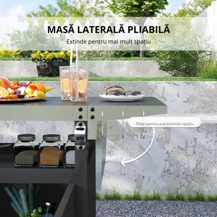  Carucior pentru Barbecue cu Dulap, Raft Deschis si Masa Laterala, din Otel Inoxidabil, 116x50x93 cm, Negru [6]