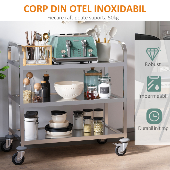  Carucior Pentru Bucatarie 3 Rafturi in Otel Inox 85x45x90cm [7]