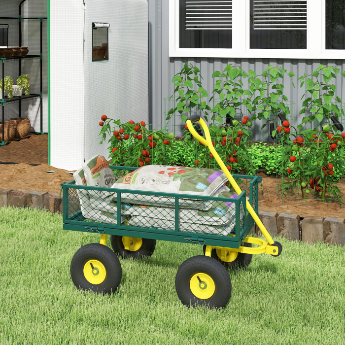  Carucior pentru Gradina din Otel, cu Capacitate de 200 kg si Pereti Laterali Detasabili, 104x54x51 cm, Verde si Galben [9]