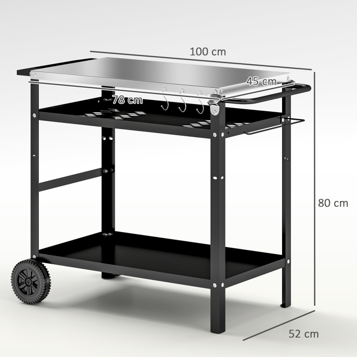 Carucior pentru Gratar cu Blat din Otel Inoxidabil si Raft Reglabil, 100x52x80 cm, Negru [3]