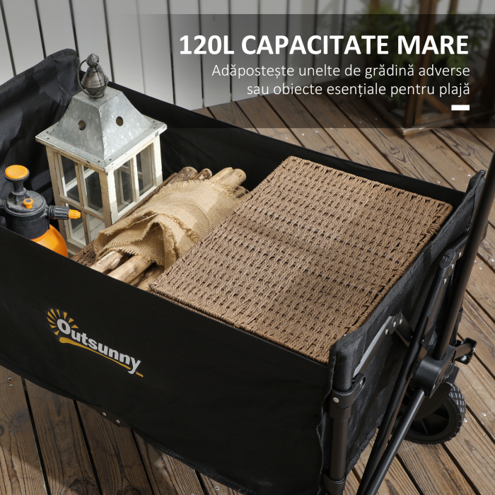  Carucior Pliabil pentru Gradina cu Roti si Maner Reglabil,  90x48x62 cm, Negru [4]