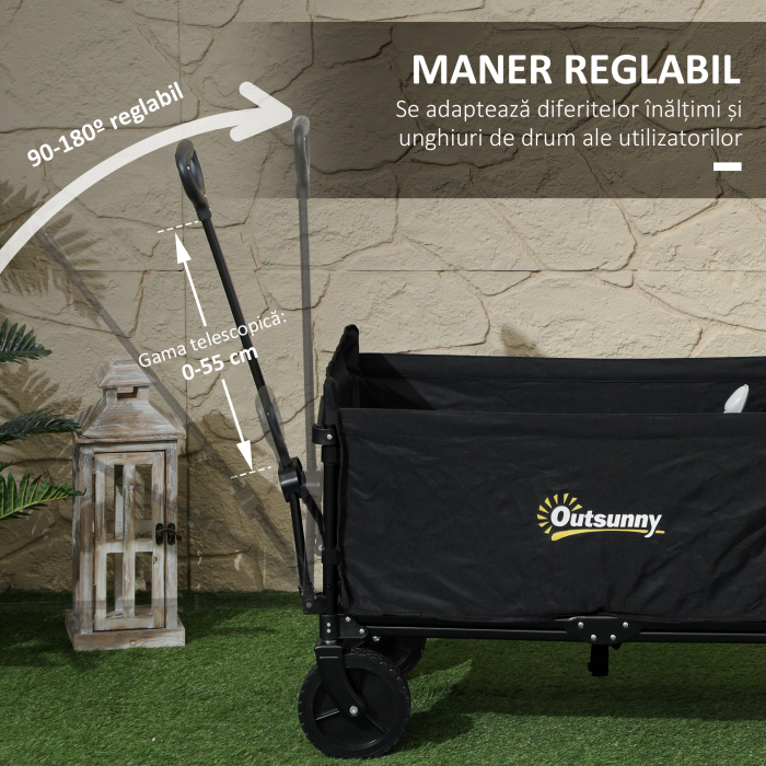 Carucior Pliabil pentru Gradina cu Roti si Maner Reglabil,  90x48x62 cm, Negru [8]