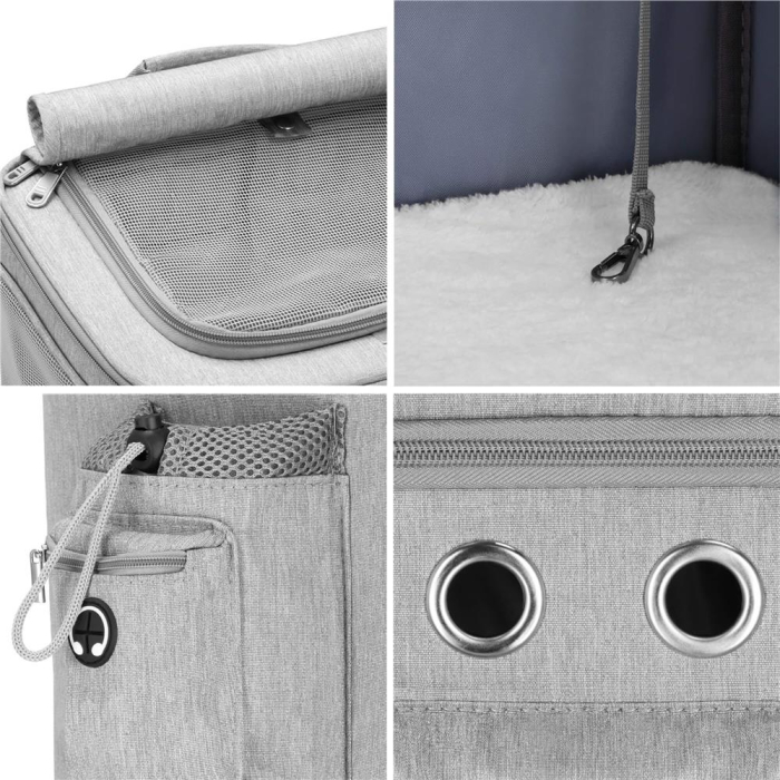 Carucior tip troller pentru transport animale, dublu cu 2 compartimente separate, maxim 22 kg, 55x34x26 cm, gri [14]