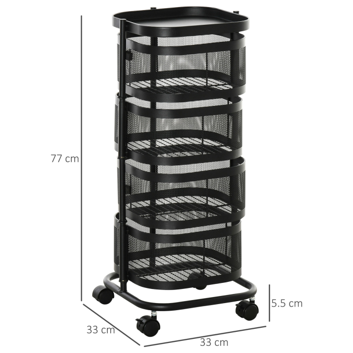  Carucior utilitar rulant  cu cosuri metalice rotative, Carucior de serviciu cu 4 niveluri de depozitare cu blat, Negru [3]