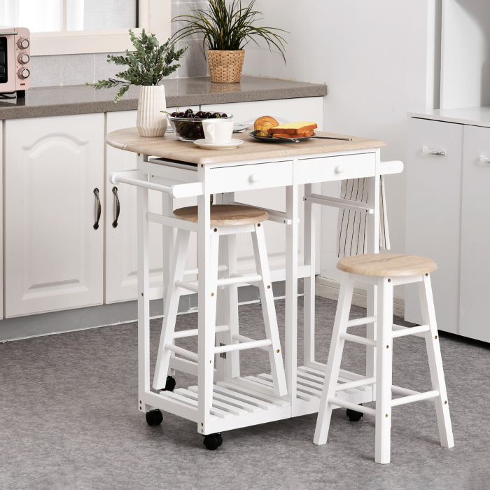  Carut Bucatarie Pliabil - Cu 2 Scaune Incluse, MDF Alb [2]