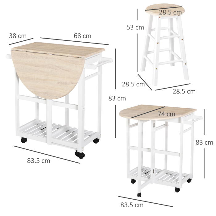  Carut Bucatarie Pliabil - Cu 2 Scaune Incluse, MDF Alb [3]