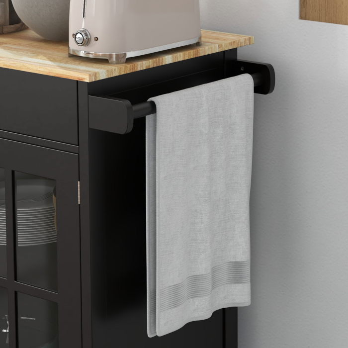  Carut de Bucatarie cu Sertar, Dulap Reglabil si Suport pentru Prosoape, din Lemn, 67x48x86,5 cm, Negru si Stejar [8]