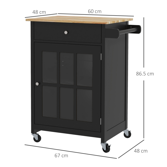  Carut de Bucatarie cu Sertar, Dulap Reglabil si Suport pentru Prosoape, din Lemn, 67x48x86,5 cm, Negru si Stejar [3]