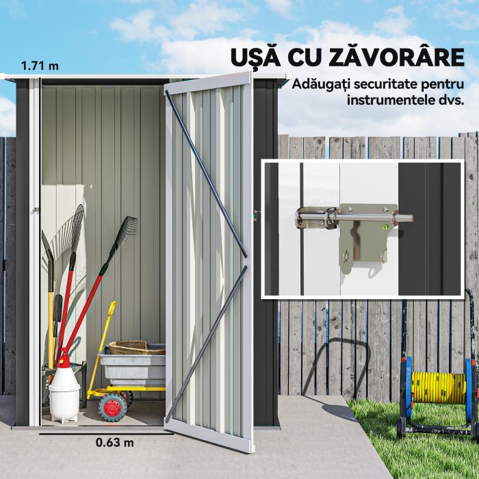  Casa de Depozitare Unelte Gradina, sopron Metalic Rezistent la Intemperii, Spatiu Depozitare pentru Gardina si Instrumente, 142×84×189 cm [5]