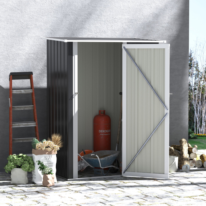  Casa de Depozitare Unelte Gradina, sopron Metalic Rezistent la Intemperii, Spatiu Depozitare pentru Gardina si Instrumente, 142×84×189 cm [2]