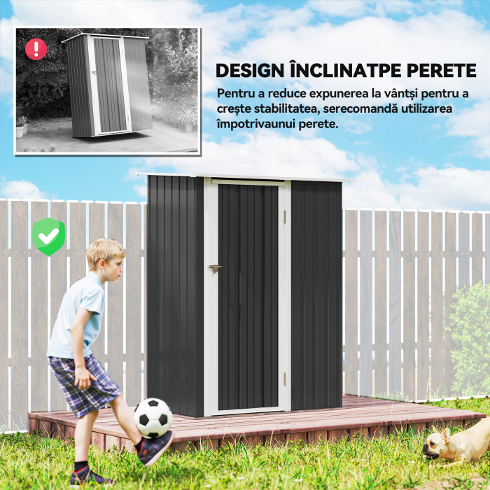  Casa de Depozitare Unelte Gradina, sopron Metalic Rezistent la Intemperii, Spatiu Depozitare pentru Gardina si Instrumente, 142×84×189 cm [6]