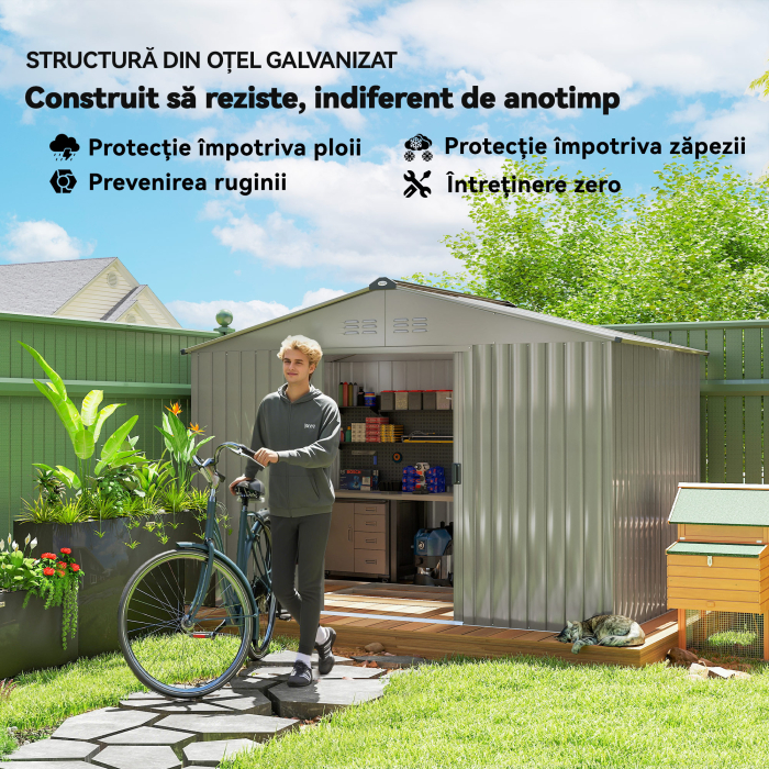  Casa de Gradina 4,9 m² 277x195x192 cm cu 2 Usi Glisante, Acoperis inclinat si 4 Grile Gri Argintiu [5]