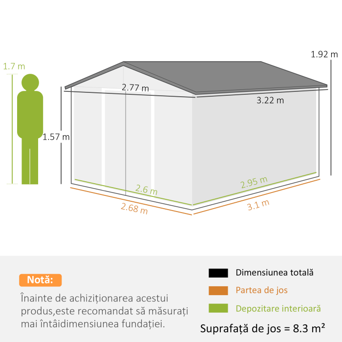 Casa de Gradina cu 2 Usi Glisante si 4 Ventilatii din Otel, 322x277x192 cm, Maro [3]