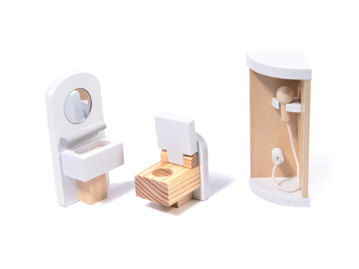 Casa de papusi mare din lemn cu 3 etaje, 4 camere, terasa, mobilier si iluminare LED, 62x27x78 cm, alb [17]