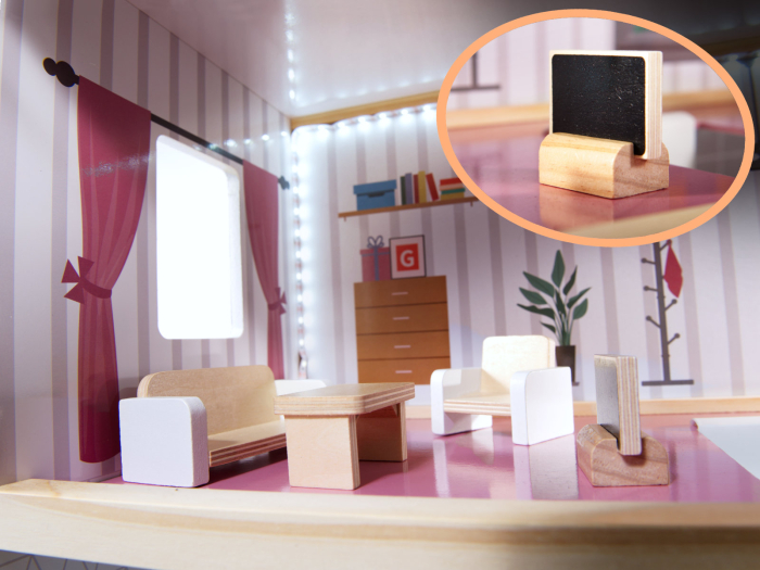 Casa de papusi mare din lemn cu 3 etaje, 4 camere, terasa, mobilier si iluminare LED, 62x27x78 cm, alb [11]