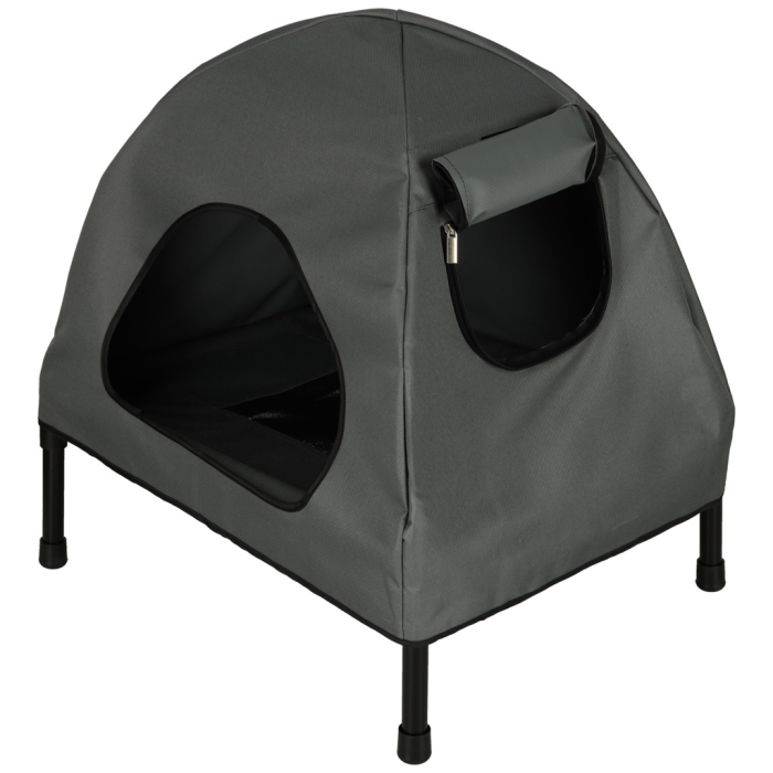 Casuta cu pat pentru caini si pisici, cu acoperis detasabil si baza ventilata, 54x44x60 cm, negru [4]