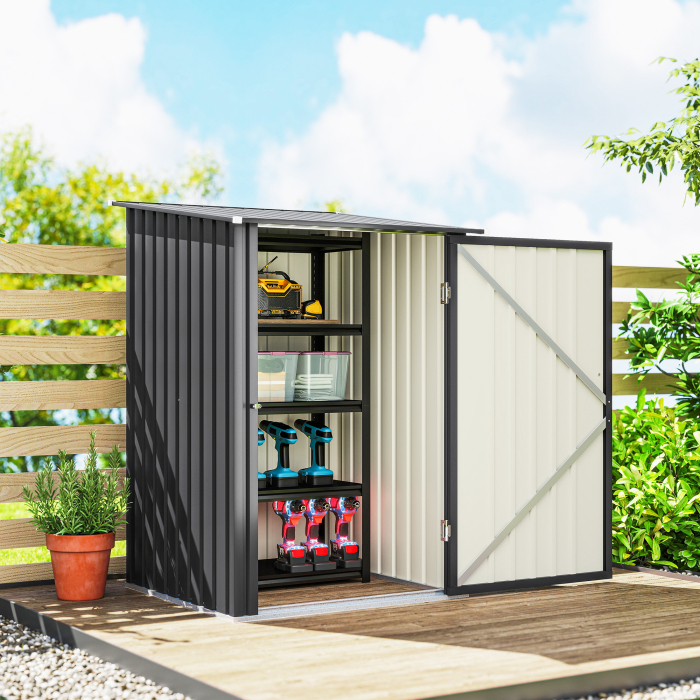  Casuta de Gradina 0.92m² din Otel Zincat, Depozit pentru Unelte cu Usa Blocabila, Acoperis inclinat, 100x104x160 cm, Gri inchis [8]