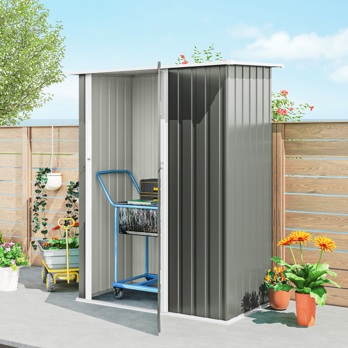  Casuta de Gradina 1.07m² din Otel Galvanizat, Casuta pentru Depozitare cu Usa Blocabila, Acoperis inclinat, 142x86x189 cm, Gri Deschis [9]