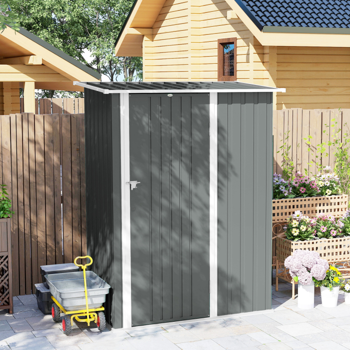 Casuta de Gradina 1.07m² din Otel Galvanizat, Casuta pentru Depozitare cu Usa Blocabila, Acoperis inclinat, 142x86x189 cm, Gri Deschis [8]