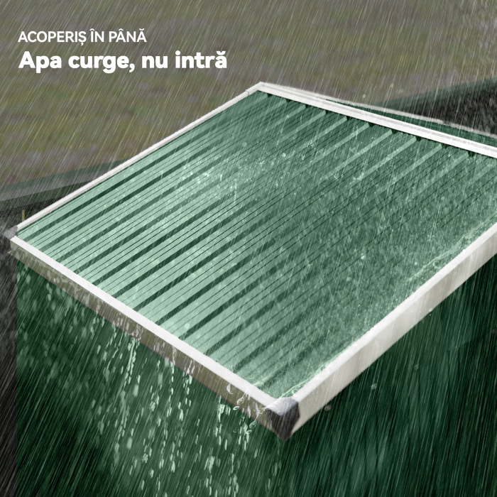  Casuta de Gradina 1.1m² din Otel Galvanizat, Casuta de Depozitare cu Usa Glisanta Blocabila, Acoperis inclinat, Manusi, Casuta de Unelte, 136x87x179 cm, Verde [6]