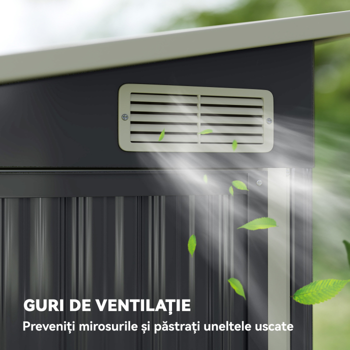  Casuta de Gradina 2.68m² din Otel Galvanizat cu 3 Usi cu incuietoare, Casuta de Depozitare cu Fante de Ventilatie, Acoperis inclinat si Manusi, 234x132x185 cm, Gri inchis [7]