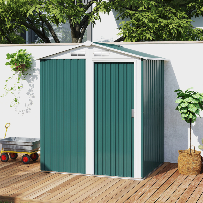  Casuta de Gradina cu Acoperis inclinat, 152x132x188 cm, Verde [9]