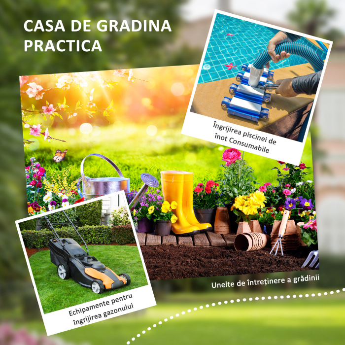  Casuta de Gradina cu Fereastra si Usa Dubla, din PP si Aluminiu, 122x149x192 cm, Gri [4]