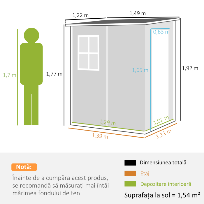 Casuta de Gradina cu Fereastra si Usa Dubla, din PP si Aluminiu, 122x149x192 cm, Gri [3]
