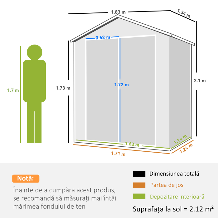  Casuta de Gradina cu Fereastra si Usi Duble din PP si Aluminiu, 183x134x210 cm, Gri [3]